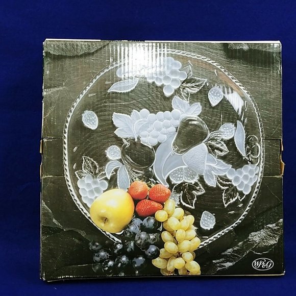 Serving Platter WP&G Bountiful Frosted Crystal Fruit Design 14" Vintage Platter - Picture 8 of 10
